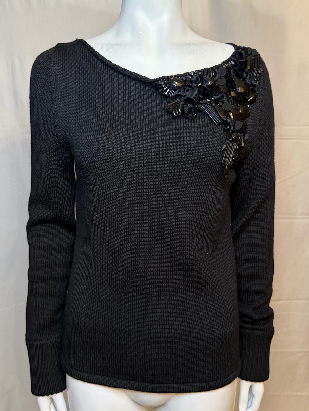 Embellished Off-the-Shoulder Black Sweater